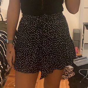 Zara • Polka Dot Black & White Skort with Front Ruffle Skirt and Self-Tie Size S
